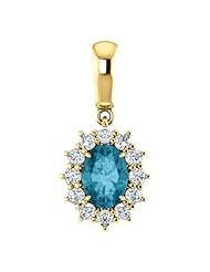 18K Yellow Gold 7.00x5.00mm Oval Cut London Blue Topaz and Diamond Pendant -- LIFETIME WARRANTY