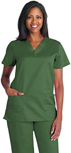 WorkSmartFlex Women's Solid 2-Pocket V-Neck Scrub Top MD Dusty Pine
