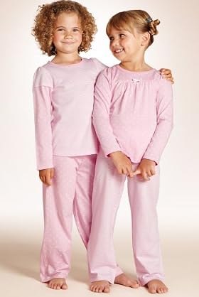 2 Pack - Younger Girls' Pure Cotton Spot & Stripe Pyjamas