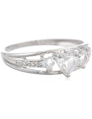 Silver Three Heart Shape White Topaz with 0.018 Diamonds cttw Ring, Size 7