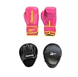 Reebok 8oz Leather Boxing Gloves with Black PU Hook & Jab Sets-Magenta Colour