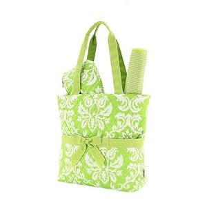 Quilted Damask Lime 3pc. Diaper Tote