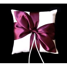 New vino Wine Satin Bow with Ivory Wedding Ring place bearer