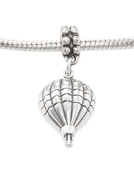 Silver 2d Puffy Hot Air Balloon Dangling European Bead Charm