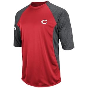 MLB Cincinnati Reds 3/4 Sleeve Crew Neck Featherweight Tech Fleece Pullover, Red/Grey, Medium