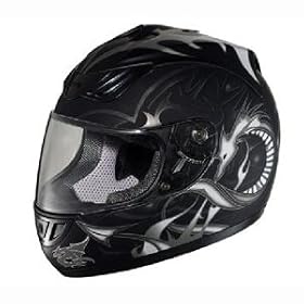 Hawk Dragon Full Face Helmet - Black and Silver - Medium