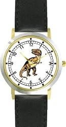 Tyrannosaurus Rex - T Rex - Full Body Dinosaur Animal - WATCHBUDDY&reg; DELUXE TWO-TONE THEME WATCH - Arabic Numbers - Black Leather Strap-Size-Large ( Men's Size or Jumbo Women's Size )