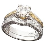 14K Two Tone Hand Engraved 1.00 ctw Moissanite Ring