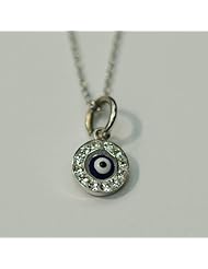 14kt White Gold Evil Eye Pendant with 18" Gold Chain