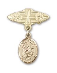 Gold Filled Baby Badge with St. Jason Charm and Badge Pin with Cross