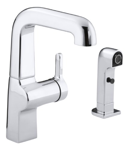 KOHLER K-6336-CP Evoke Secondary Single Control Kitchen Sink Faucet with Sidespray, Polished Chrome