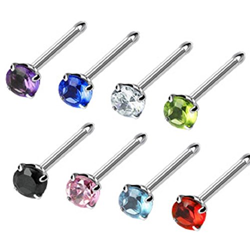Piercedoff nose bone with prong set green cz 20ga(0.8mm…