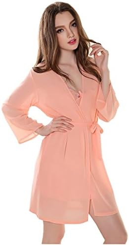 Afterstorm Women's Summer Emulation Silk Chiffon Nightdress Two-piece Pajamas Pink M