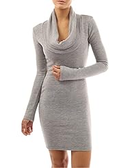 Cowl Neck Cotton Long Sleeves Bodycon Dress 