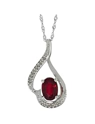 14k White Gold Natural Enhanced Ruby Necklace 1.24 ct 7x5 Oval, 0.07 ct Diamond 18 inch