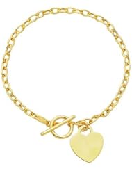 BRI Jewelry 14K Yellow Gold 7.5" Diamond Cut Oval Chain Link Bracelet with HEarRingt with Toggle Lock