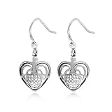Sterling Silver Celtic Bird-of-Peace Heart Filigree Dangle Earrings