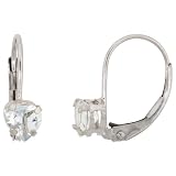 10k White Gold Leverback Heart Earrings w/ 5mm March Birthstone ( Natural Aquamarine Stone ), 9/16 in. (14mm) tall