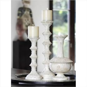 Tall Pillar Holder Asian Influence Carved Bone Inlay Design