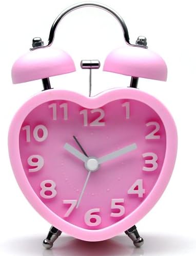 Deedo Sweep Quiet Bedside Westclox Big Ben Twin Bell Battery Quartz Heart-shaped Alarm Clock (Pink)