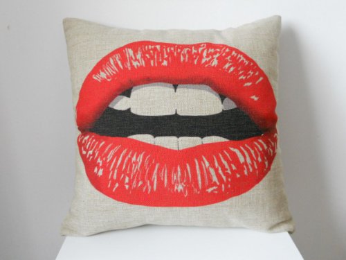 Decorbox Cotton Linen Square Throw Pillow Case Decorative Vintage Cushion Cover Pillowcase Red Hot Lip 18 