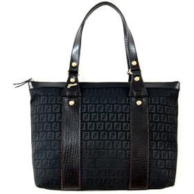 Fendi Black Zucchino Canvas and Leather Large Shopping Tote 8BH179-TN9-F0WN1