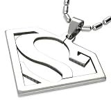 Ruby Claire - Stainless Steel Superman Pendant - 36mm FREE 2.4mm Ball Chain 48cm
