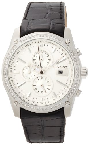 Rinovati Unisex RN0007 Stones 3 Eyes Chronograph Silver Dial Black Strap Watch