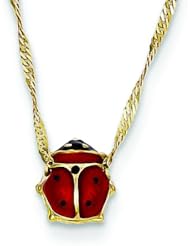14K Yellow Gold Enameled Ladybug Necklace Jewelry