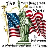 Youth Hoody (Hooded Sweatshirt) : The Most Dangerous Place in the World is Between a Mother and Her Children - Patriotic US Flag Statue of Liberty