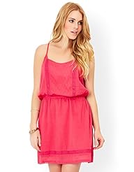 High-Neck Elasticized   Waistline Lace Cotton  Dress