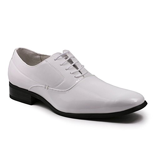 Delli Aldo M-19121 White Patent Men's Lace Up Plain Tuxedo Oxford Dress Shoes