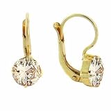 Vermeil (24k Gold over Sterling Silver) Round Champagne cz LeverBack Lever Back Earrings