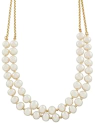 14 Karat Yellow Gold Double Strand White Pearls Necklace (16 inch)