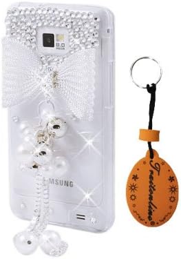 (TRAIT) DIY White bowknot pearl3D Bling Crystal Diamond Hard case Skin for Samsung i9100 Galaxy S2 cases covers for girls women