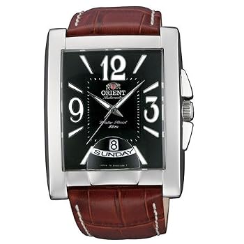 Orient #CEVAD004B Men's Wide Calendar Black Automatic Watch(Brown Band)