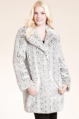 Plus Snow Leopard Print Faux Fur Coat