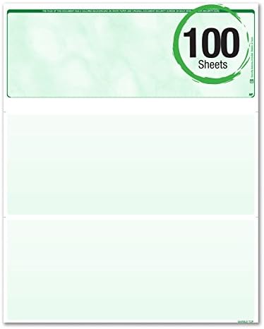Business Standard Voucher Check Stock (Check On Top with two stubs / vouchers below) - Blank Check Paper - Versacheck Refills: Form #1000 - Green - 100 Sheets