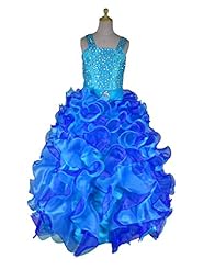 Girls Organza  Floor Length Sequined Crystal Lace Crystals Tiered  Ball Gown Pageant Dress 