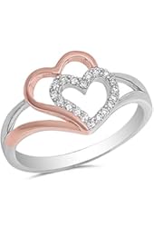 Two Hearts & Cubic Zirconia .925 Sterling Silver Ring Sizes 4-10