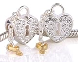 Valentines Day 925 solid silver & 14k Gold Swarovski Crystal KEY TO MY HEART bead charm for pandora, baigi, Troll and European Style Charm bracelets