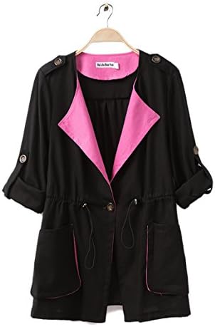 Women's Jacket Drawstring Cotton & Linen Long Sleeve Trench Coat Plus Size