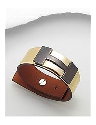 Gold Leather Bracelet In White Base