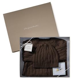 Elegant Baby 100% Cotton Cable Knit Sweater in Gift Box - Chocolate, 6 Months
