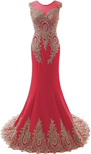 Rzlmin Women's Mermaid Long Prom Dress Embroidery Evening Dresses R001RD-US12