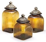 Set of 3 Amber Glass Canisters For Food Storage And Kitchen Decor