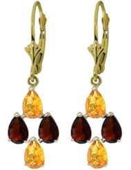 14k Gold Leverback Earrings with Genuine Citrines & Garnets