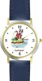 Cat Fishing - Cat Cartoon or Comic - JP Animal - WATCHBUDDY® DELUXE TWO-TONE THEME WATCH - Arabic Numbers - Blue Leather Strap-Size-Children's Size-Small ( Boy's Size & Girl's Size )
