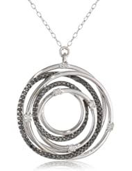 Sterling Silver Black and White Diamond Circle Pendant Necklace (.50 cttw, H-I Color, I2-I3 Clarity), 18"