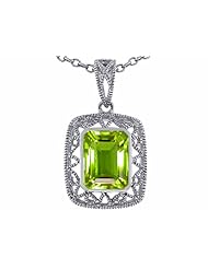 Tommaso Design(tm) Emerald Cut Genuine Peridot Pendant in 10 kt White Gold